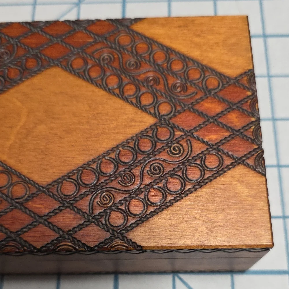 Polish Folk Art Box: Handmade Hinged Wooden Box #1, Etched Designs, Vintage